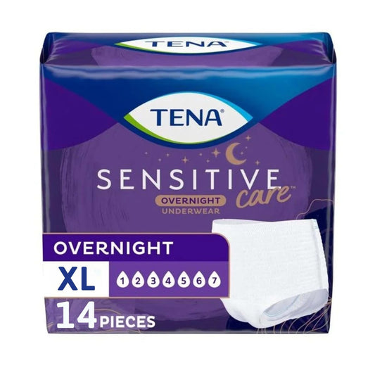 TENA Sensitive Care Overnight Inkontinenz Slip für Damen, Erwachsenenwindeln, X-Large (Taillenumfang 99–132 cm), Besserer Sitz, 14 Stück