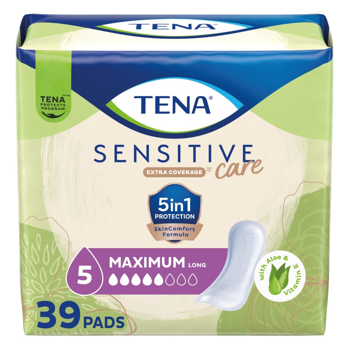 TENA Sensitive Care Maximum Absorbency Inkontinenzvorlagen für Frauen, Blasenkontrolleinlage, lange Länge, 39 Stück