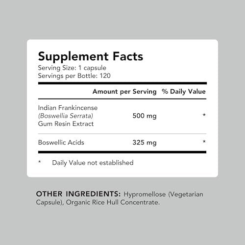 AMANDEAN Boswellia Serrata Extrakt 500mg – 120 vegane Kapseln – 65 % Boswelliasäuren mit AKBA – Indischer Weihrauch – Gelenkunterstützung