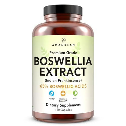 AMANDEAN Boswellia Serrata Extrakt 500mg – 120 vegane Kapseln – 65 % Boswelliasäuren mit AKBA – Indischer Weihrauch – Gelenkunterstützung