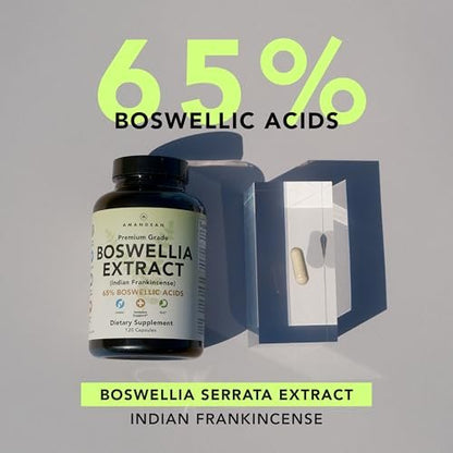 AMANDEAN Boswellia Serrata Extrakt 500mg – 120 vegane Kapseln – 65 % Boswelliasäuren mit AKBA – Indischer Weihrauch – Gelenkunterstützung