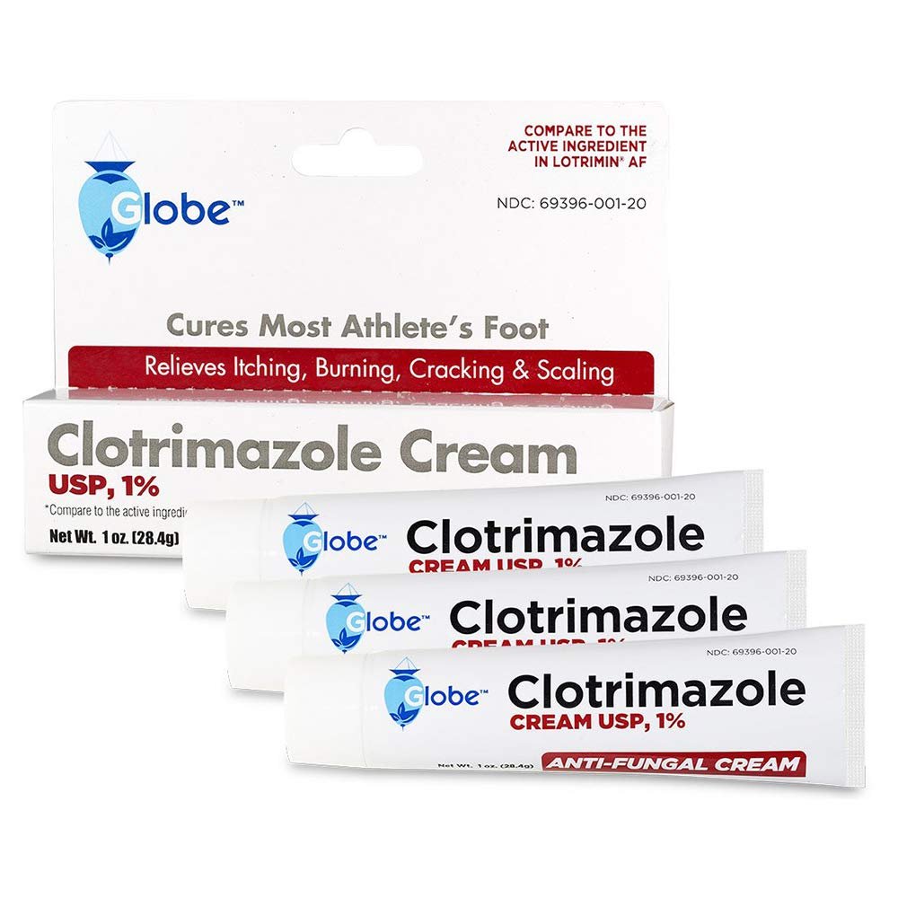 Globe Clotrimazol Antimykotische Creme 1% USP, 1 oz (3er Pack) – Pilzbehandlung gegen Fußpilz, Juckreiz, Brennen, Risse und Schuppen