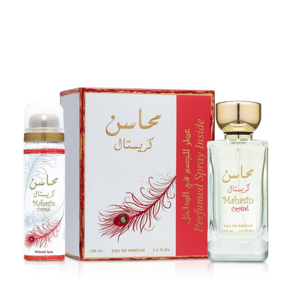 Lattafa Mahasin Crystal 2-teiliges Damenparfüm-Set (3,4 oz Eau de Parfum Spray + 1,7 oz Deodorant Spray)