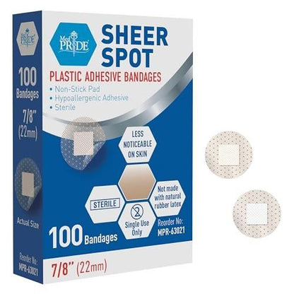 MED PRIDE 100er-Pack sterile kleine runde klare Pflaster für das Gesicht – Sensitive Haut Spot-Pflaster mit nicht haftendem Pad, hypoallergener Kleber, latexfrei