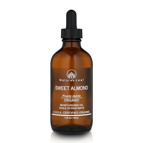 Natures Leaf Bio-Süßmandelöl, USDA zertifiziert biologisch, 100% rein, kaltgepresst, pflegt & macht geschmeidig, fördert gesund aussehende Haut und Haare, unparfümiert, 118 ml