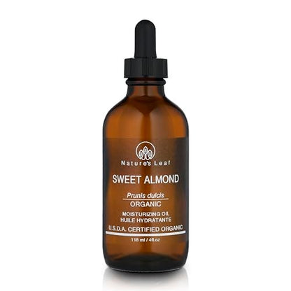 Natures Leaf Bio-Süßmandelöl, USDA zertifiziert biologisch, 100% rein, kaltgepresst, pflegt & macht geschmeidig, fördert gesund aussehende Haut und Haare, unparfümiert, 118 ml
