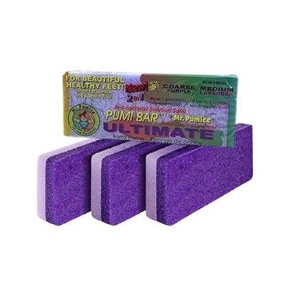 Mr. Pumice Ultimate PUMI Bar 2-in-1 Doppelte Körnung (Mittel + Grob) Hornhautentferner, Pedikürestein & Fußfeilen-Schrubber für glatte Füße und Fersen (4er-Pack)