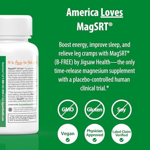 Jigsaw Health MagSRT (B-Free) | Premium, organisches Magnesium mit langsamer Freisetzung | Aktiv bioverfügbares Magnesiummalat | 60 Tabletten (15 Portionen)