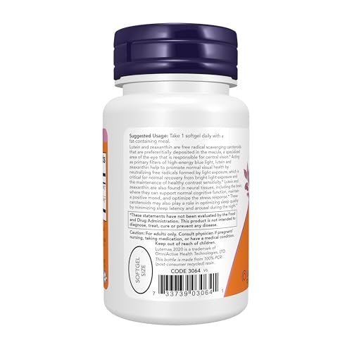 NOW Foods Lutein & Zeaxanthin Kapseln, 25 mg Lutein und 5 mg Zeaxanthin, 60 Softgels