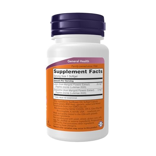NOW Foods Lutein & Zeaxanthin Kapseln, 25 mg Lutein und 5 mg Zeaxanthin, 60 Softgels