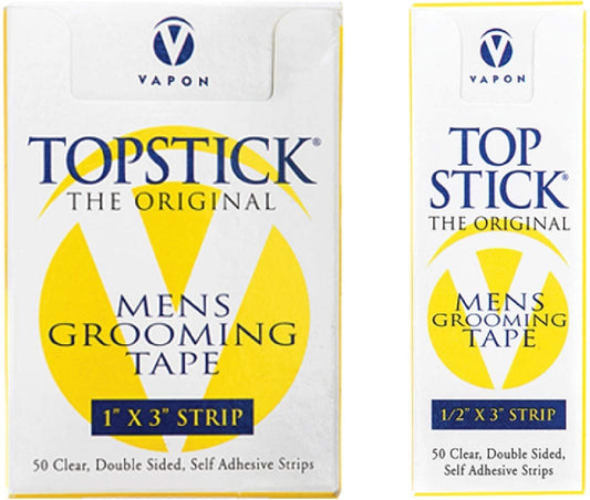 Topstick Herren Klar Doppelseitiges Grooming-Tape Bundle - (1 Box mit 50 Streifen) 1" x 3" & (1 Box mit 50 Streifen) 1/2" x 3"
