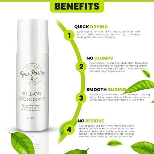 Real Purity, (2er-Pack) Roll-On Deodorant – 3 Fl Oz pro Flasche, natürlicher Schutz