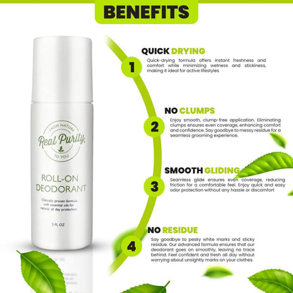 Real Purity, (2er-Pack) Roll-On Deodorant – 3 Fl Oz pro Flasche, natürlicher Schutz