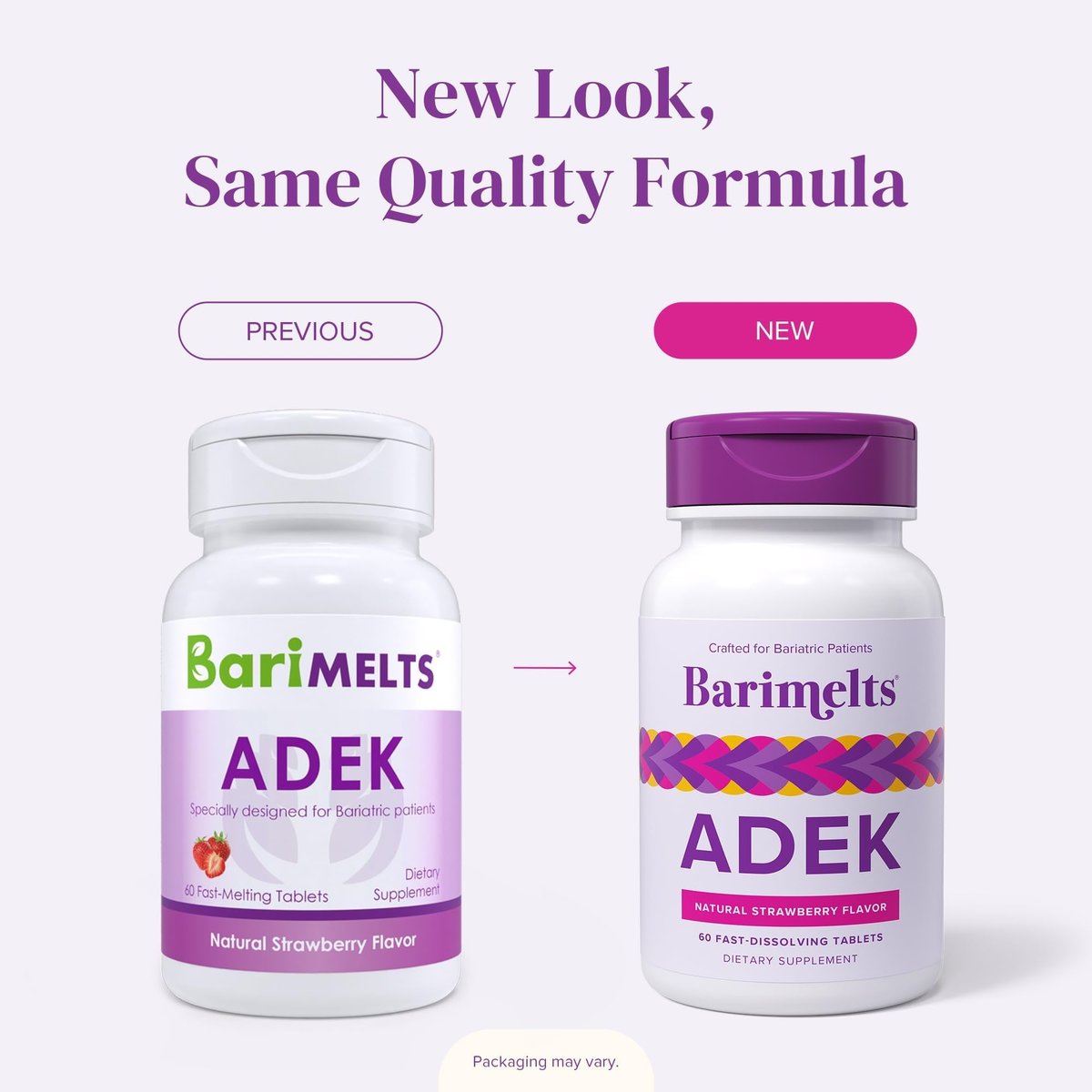 Barimelts ADEK - 60 schnell lösliche Tabletten (2-Monats-Vorrat) - Zuckerfreie bariatrische Vitamine für Frauen mit Vitamin A, D, E & K, natürlicher Erdbeergeschmack