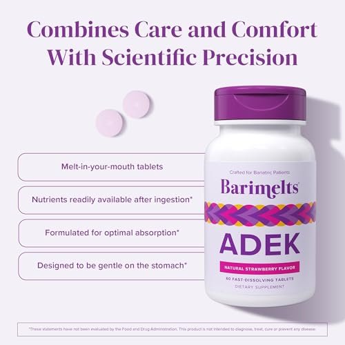 Barimelts ADEK - 60 schnell lösliche Tabletten (2-Monats-Vorrat) - Zuckerfreie bariatrische Vitamine für Frauen mit Vitamin A, D, E & K, natürlicher Erdbeergeschmack