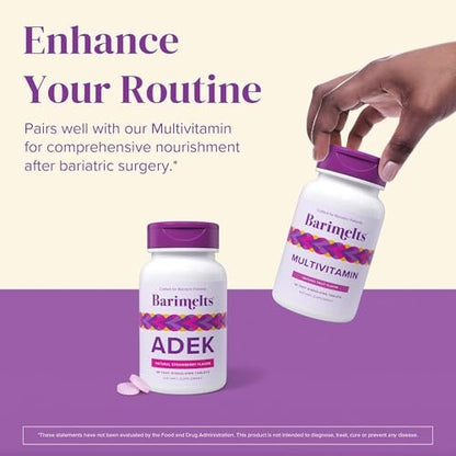 Barimelts ADEK - 60 schnell lösliche Tabletten (2-Monats-Vorrat) - Zuckerfreie bariatrische Vitamine für Frauen mit Vitamin A, D, E & K, natürlicher Erdbeergeschmack