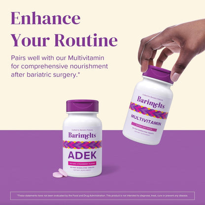Barimelts ADEK - 60 schnell lösliche Tabletten (2-Monats-Vorrat) - Zuckerfreie bariatrische Vitamine für Frauen mit Vitamin A, D, E & K, natürlicher Erdbeergeschmack
