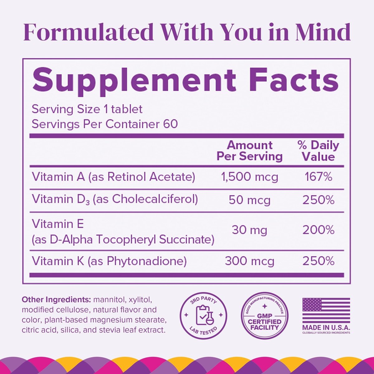 Barimelts ADEK - 60 schnell lösliche Tabletten (2-Monats-Vorrat) - Zuckerfreie bariatrische Vitamine für Frauen mit Vitamin A, D, E & K, natürlicher Erdbeergeschmack
