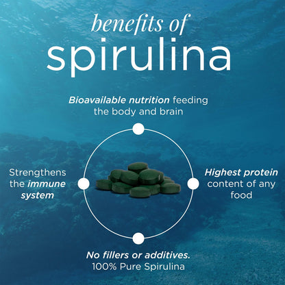 ENERGYBITS Bio Spirulina Tabletten (60 Algen-Tabletten) – Natürliches Superfood für Energie, Fitness und Konzentration – 5g Protein, 1 Kalorie, Zuckerfrei – Omega 3 – Spirulina Kapseln – Glutenfrei, Keto & Vegan