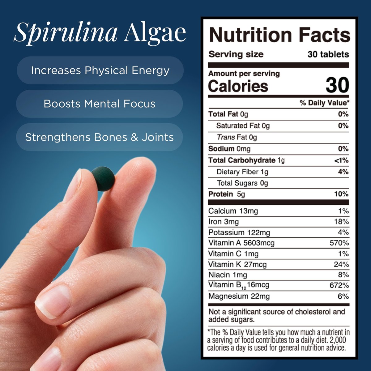 ENERGYBITS Bio Spirulina Tabletten (60 Algen-Tabletten) – Natürliches Superfood für Energie, Fitness und Konzentration – 5g Protein, 1 Kalorie, Zuckerfrei – Omega 3 – Spirulina Kapseln – Glutenfrei, Keto & Vegan