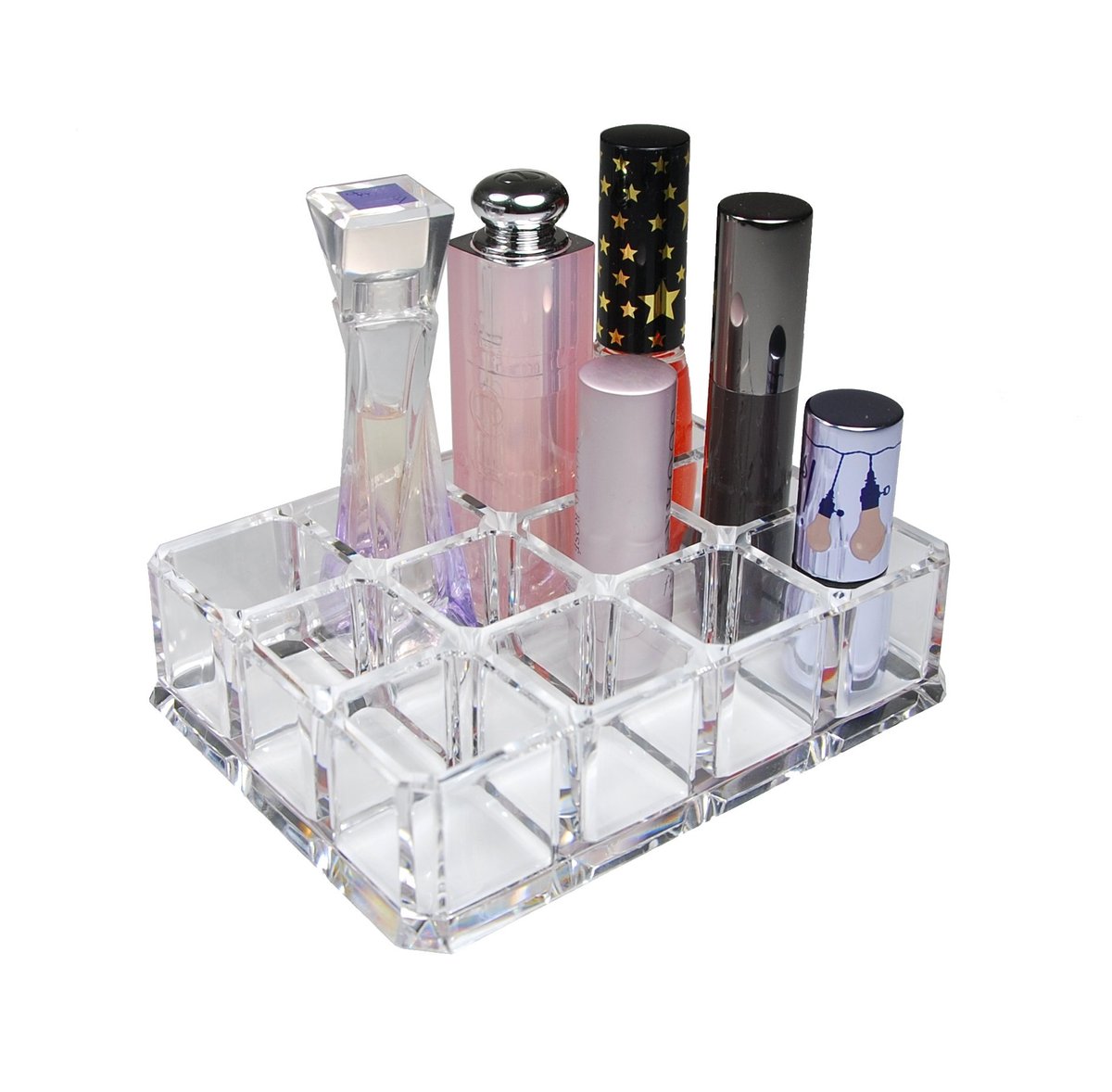 GQ QG Rechteckiger transparenter Acryl-Kosmetik-Organizer für Lippenstift und Lipgloss mit 12 Fächern