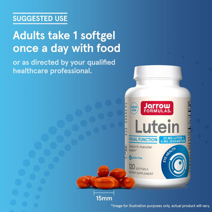 Jarrow Formulas Lutein 20 mg – 120 Softgels – Klinisch dokumentierte Augengesundheit & Unterstützung – Mit Zeaxanthin – 120 Portionen