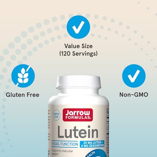 Jarrow Formulas Lutein 20 mg – 120 Softgels – Klinisch dokumentierte Augengesundheit & Unterstützung – Mit Zeaxanthin – 120 Portionen
