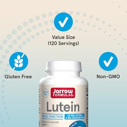 Jarrow Formulas Lutein 20 mg – 120 Softgels – Klinisch dokumentierte Augengesundheit & Unterstützung – Mit Zeaxanthin – 120 Portionen