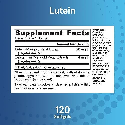 Jarrow Formulas Lutein 20 mg – 120 Softgels – Klinisch dokumentierte Augengesundheit & Unterstützung – Mit Zeaxanthin – 120 Portionen