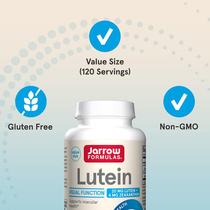 Jarrow Formulas Lutein 20 mg – 120 Softgels – Klinisch dokumentierte Augengesundheit & Unterstützung – Mit Zeaxanthin – 120 Portionen