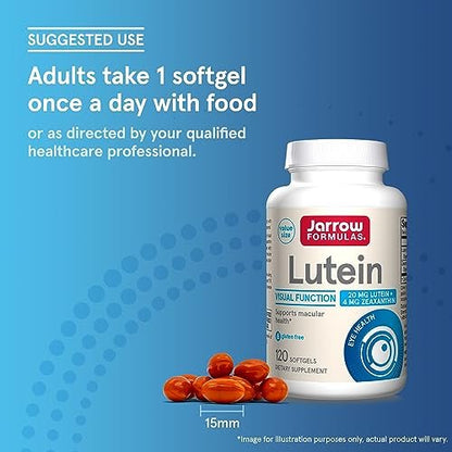 Jarrow Formulas Lutein 20 mg – 120 Softgels – Klinisch dokumentierte Augengesundheit & Unterstützung – Mit Zeaxanthin – 120 Portionen