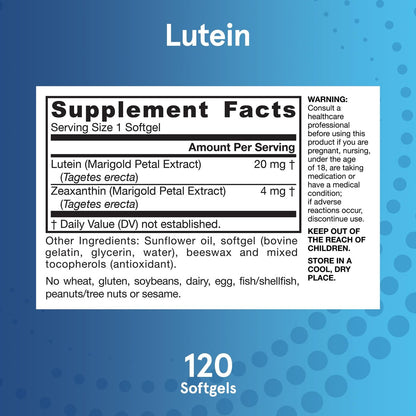 Jarrow Formulas Lutein 20 mg – 120 Softgels – Klinisch dokumentierte Augengesundheit & Unterstützung – Mit Zeaxanthin – 120 Portionen