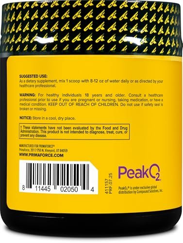 PrimaForce Peak O2 Trainingsergänzung, 120 Gramm - Proprietäre Mischung, Nicht-GVO, Vegan und Glutenfrei