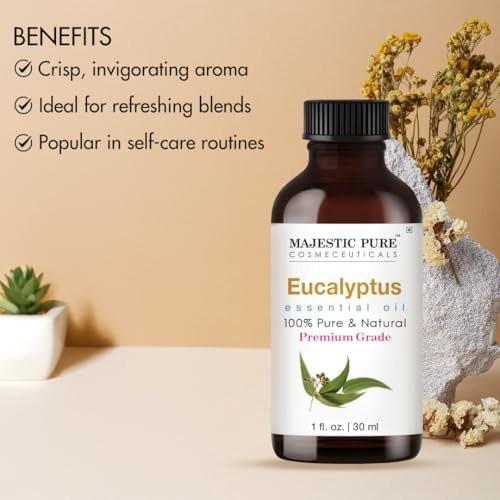 Majestic Pure Eukalyptus ätherisches Öl mit Glaspipette - 100% rein und natürlich - Ätherisches Öl für Diffuser, Aromatherapie, Seifen- und Kerzenherstellung, 30 ml