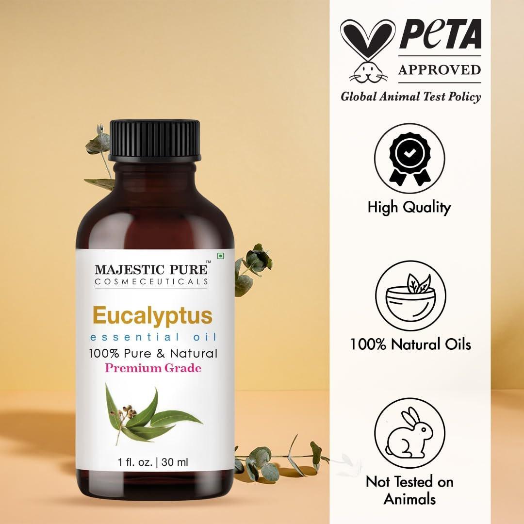 Majestic Pure Eukalyptus ätherisches Öl mit Glaspipette - 100% rein und natürlich - Ätherisches Öl für Diffuser, Aromatherapie, Seifen- und Kerzenherstellung, 30 ml