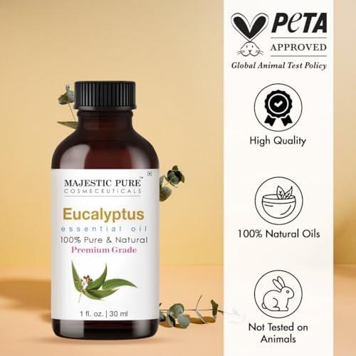 Majestic Pure Eukalyptus ätherisches Öl mit Glaspipette - 100% rein und natürlich - Ätherisches Öl für Diffuser, Aromatherapie, Seifen- und Kerzenherstellung, 30 ml