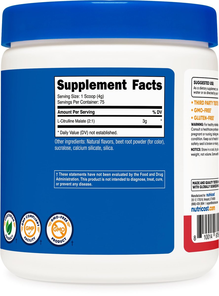 Nutricost L-Citrullin Malat 2:1 – 300 g Pulver (Erdbeer-Kiwi)