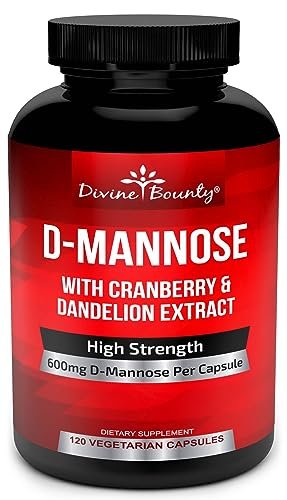 Divine Bounty D-Mannose Kapseln - 600 mg D-Mannose Pulver pro Kapsel mit Cranberry und Löwenzahnextrakt zur Unterstützung der normalen Harnwegsgesundheit - 120 vegane Kapseln