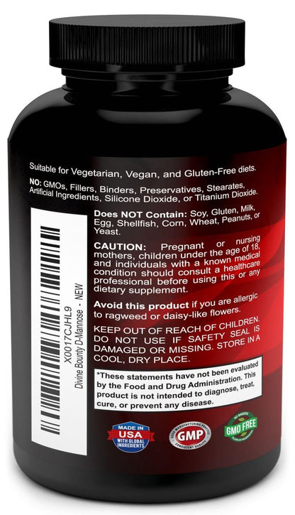 Divine Bounty D-Mannose Kapseln - 600 mg D-Mannose Pulver pro Kapsel mit Cranberry und Löwenzahnextrakt zur Unterstützung der normalen Harnwegsgesundheit - 120 vegane Kapseln