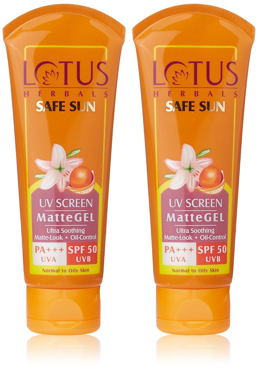 Lotus Herbals Safe Sun UV Screen Matte Gel, 100g (2er-Pack) – Ölfreier Sonnenschutz für das Gesicht