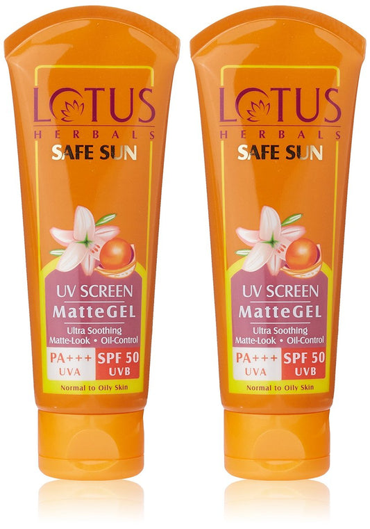 Lotus Herbals Safe Sun UV Screen Matte Gel, 100g (2er-Pack) – Ölfreier Sonnenschutz für das Gesicht