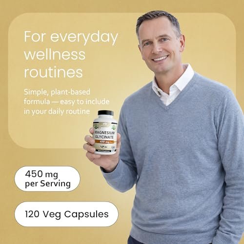 NaturaLife Labs Magnesiumglycinat – 450 mg pro Portion – 120 vegane Kapseln – Non-GMO, glutenfrei, vegan