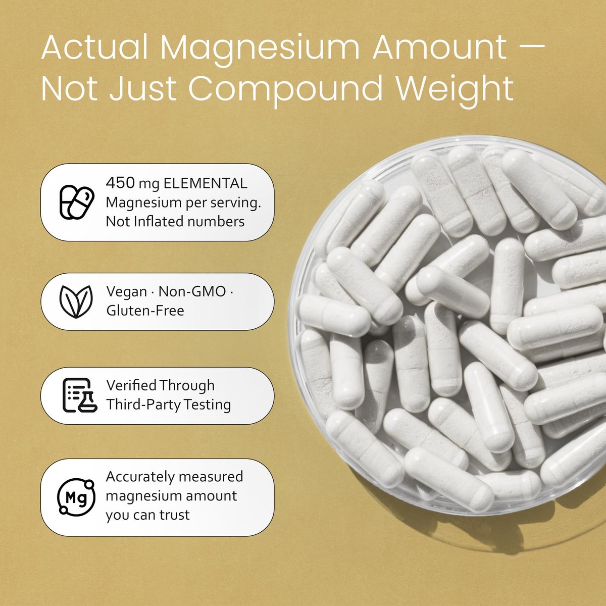 NaturaLife Labs Magnesiumglycinat – 450 mg pro Portion – 120 vegane Kapseln – Non-GMO, glutenfrei, vegan