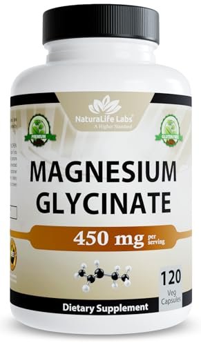 NaturaLife Labs Magnesiumglycinat – 450 mg pro Portion – 120 vegane Kapseln – Non-GMO, glutenfrei, vegan