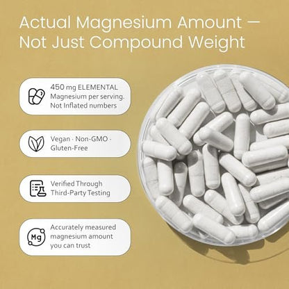 NaturaLife Labs Magnesiumglycinat – 450 mg pro Portion – 120 vegane Kapseln – Non-GMO, glutenfrei, vegan
