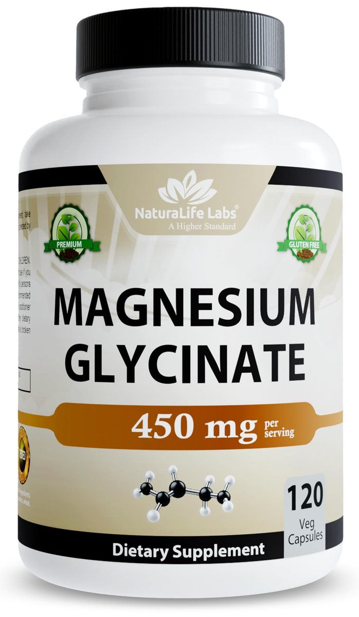 NaturaLife Labs Magnesiumglycinat – 450 mg pro Portion – 120 vegane Kapseln – Non-GMO, glutenfrei, vegan