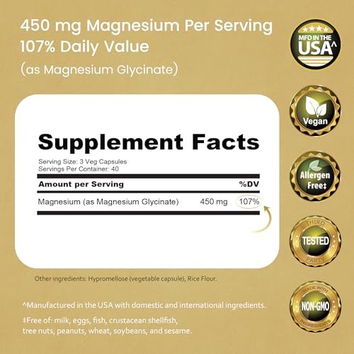 NaturaLife Labs Magnesiumglycinat – 450 mg pro Portion – 120 vegane Kapseln – Non-GMO, glutenfrei, vegan