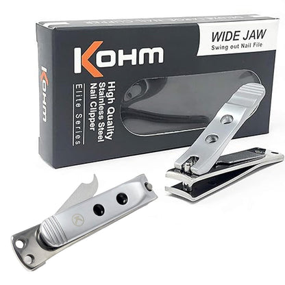 Kohm Nagelknipser mit gebogener Klinge und Nagelfeile (ausklappbar), SS breiter Zehennagelknipser für dicke Nägel, großer Nagelknipser für Männer, Senioren, Frauen