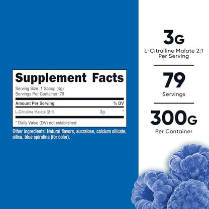 Nutricost L-Citrullin Malat 2:1 (300 g) – Blaue Himbeere – Pulver für sportliche Leistung