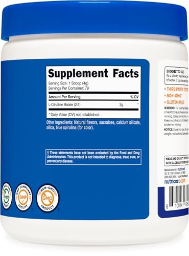 Nutricost L-Citrullin Malat 2:1 (300 g) – Blaue Himbeere – Pulver für sportliche Leistung